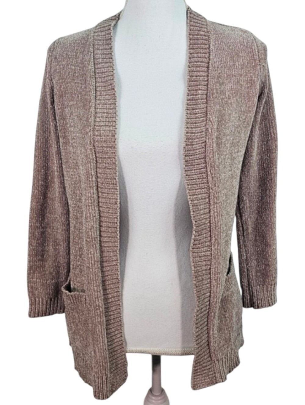 Karen Scott Chenille Open Front Cardigan Sweater Chestnut Petite Petite Soft